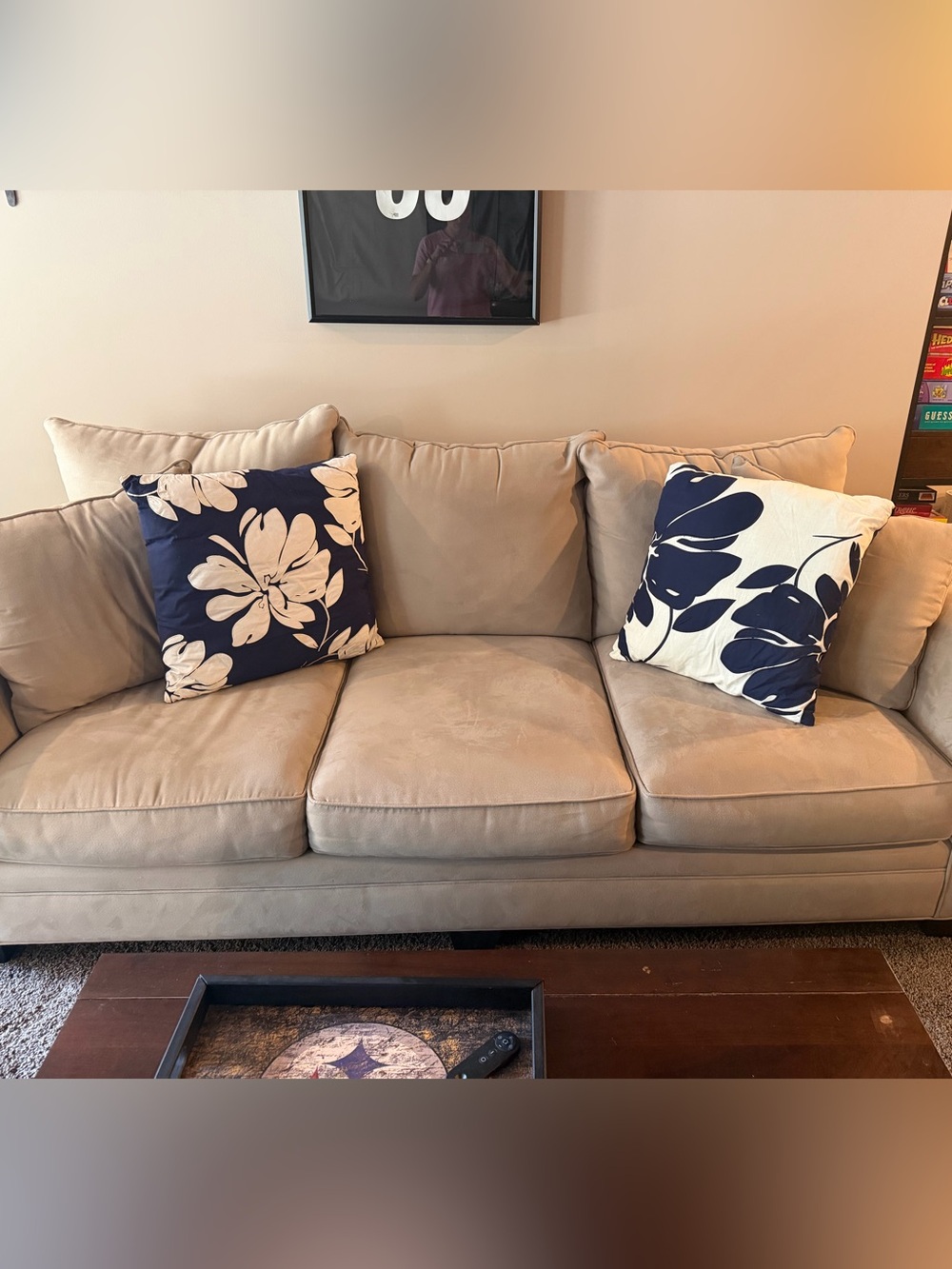 2 Navy Blue and White Throw Pillows